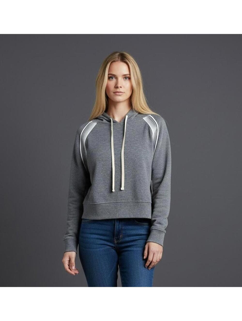 NWT Brooklyn Cloth Women's Cropped Hoodie Gray with Trim Long Sleeves Size L